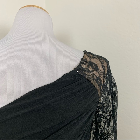 NWT Vintage Aidan Mattox Y2K One Shoulder Lace Sequin Ruched Black Mini Dress - Picture 9 of 17